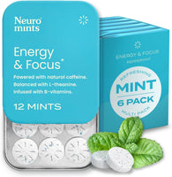 Energy & Focus Mints (Peppermint, 72 Pieces) | 40Mg Natural Caffeine + L-Theanine + Vitamin B12 & B6 | Sugar Free Nootropic Cognitive Brain Performance Supplement