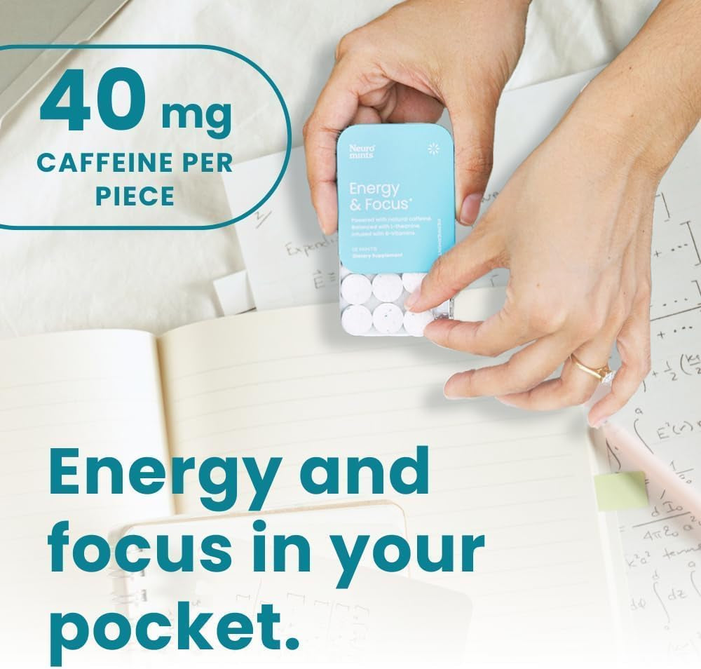 Energy & Focus Mints (Peppermint, 72 Pieces) | 40Mg Natural Caffeine + L-Theanine + Vitamin B12 & B6 | Sugar Free Nootropic Cognitive Brain Performance Supplement