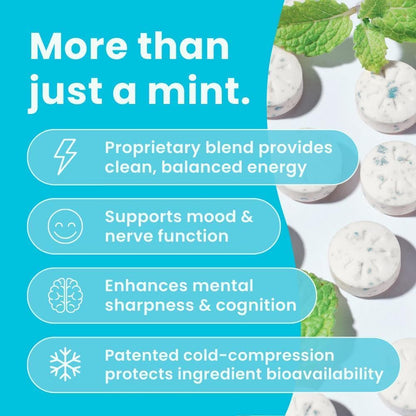 Energy & Focus Mints (Peppermint, 72 Pieces) | 40Mg Natural Caffeine + L-Theanine + Vitamin B12 & B6 | Sugar Free Nootropic Cognitive Brain Performance Supplement