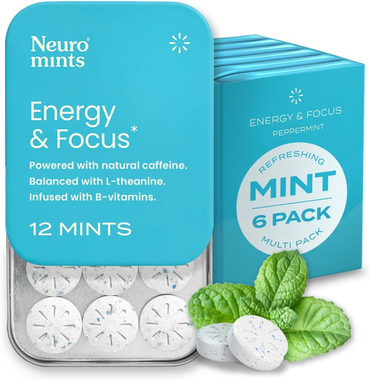 Energy & Focus Mints (Peppermint, 72 Pieces) | 40Mg Natural Caffeine + L-Theanine + Vitamin B12 & B6 | Sugar Free Nootropic Cognitive Brain Performance Supplement